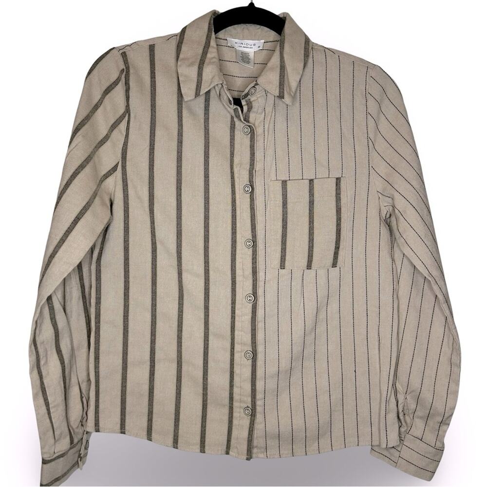 Kirious Los Angeles Button Down Shirt Women's Size Small Stripes Natural Neutral